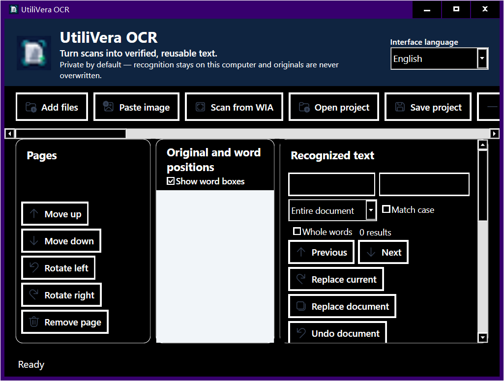 UtiliVera OCR in the real Windows high contrast theme